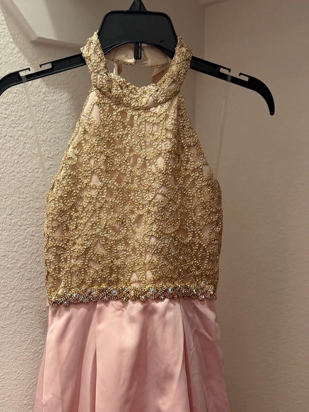 NWT Rare Editions Girls Blush & Gold Formal Halter Dress - Size 8